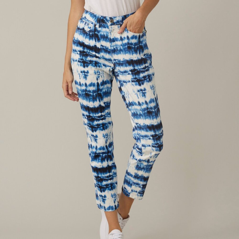 Joseph Ribkoff Classic Blue and White Tie-Dye Women's 8 Croped Stretch Jeans